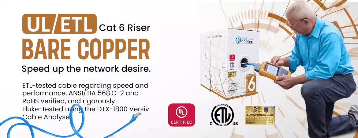 Cat6 Riser Bare Copper 550 Mhz 23 Awg ETL UL Listed And TAA-compliant Cable Desciption Image